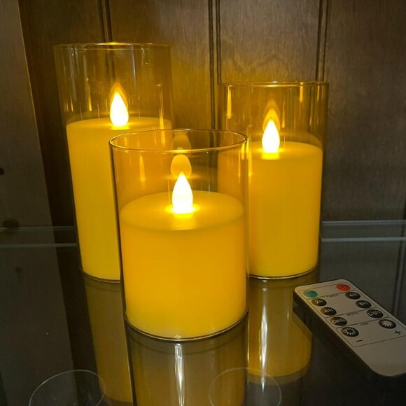 Flameless Candles Set of 3 Acrylic Glass Pillars 4" 5" 6" Remote Home Decor - Picture 3 of 8